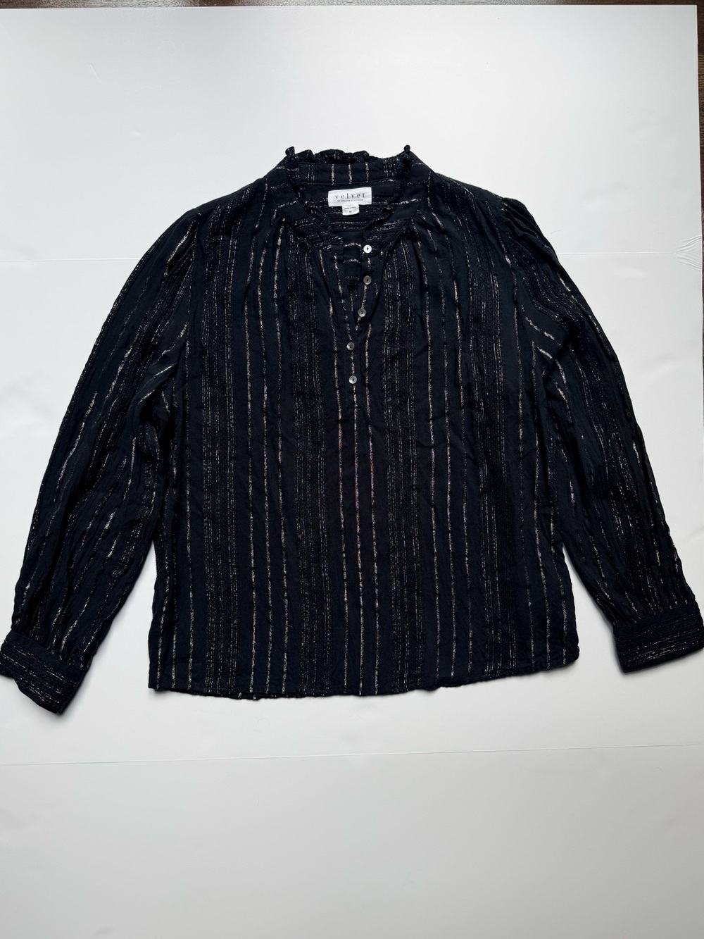 Velvet by Graham & Spencer Black Metallic Stripe Blouse – Size M